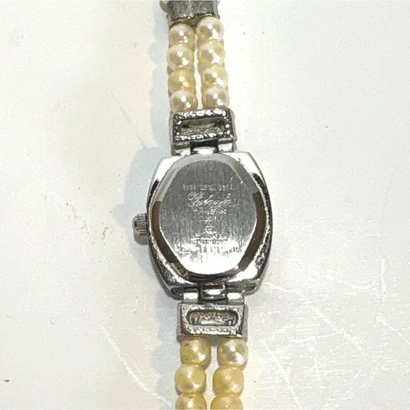 Vintage Ladies Pearl & Rhinestone Quartz Watch With Double Strand Bracelet - Picture 4 of 7